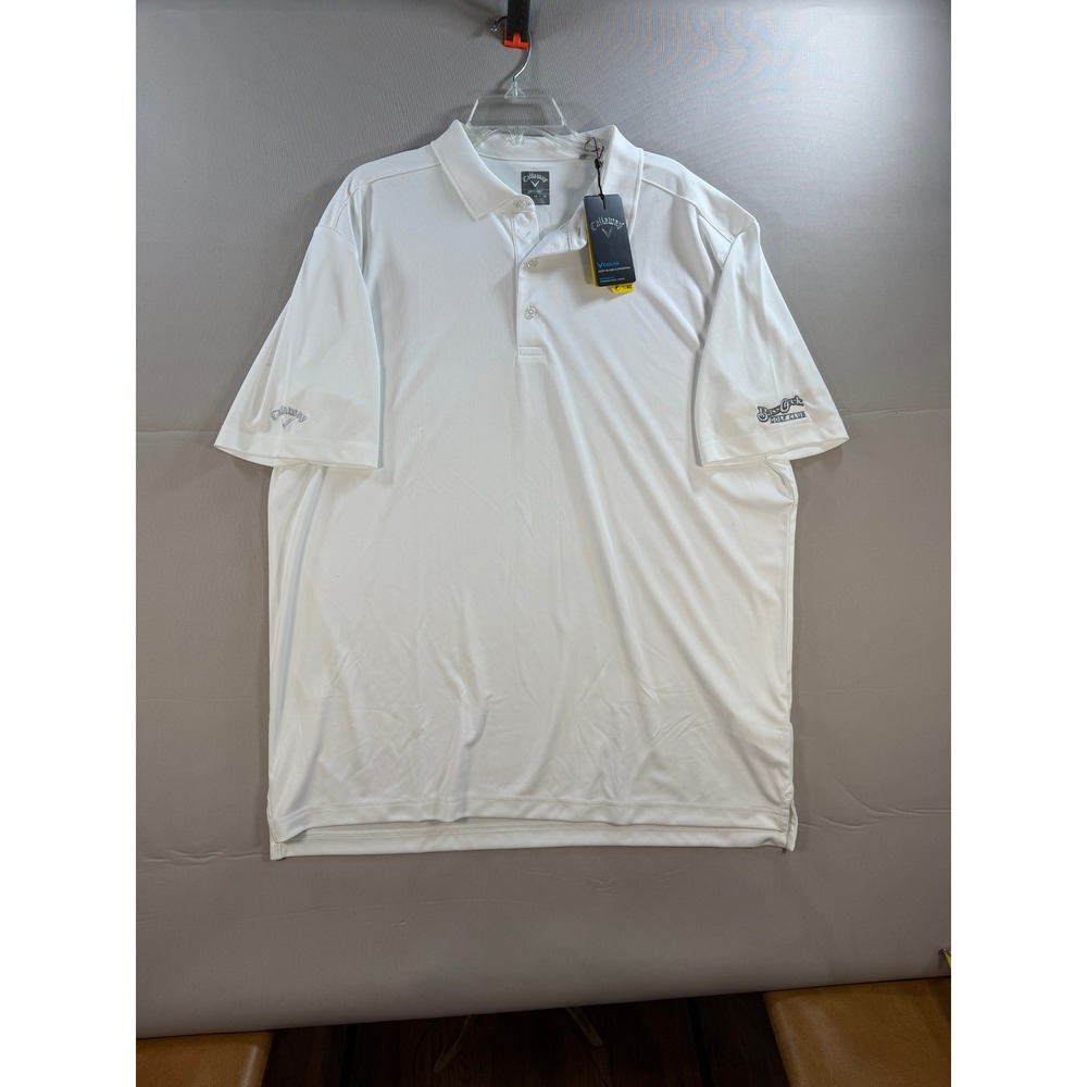 Callaway Mens XL Opti-Dri Golf Polo Shirt White Bass Creek Golf Club UPF 50 NWT
